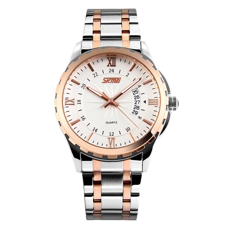 SKMEI 9069 Multifunctional Outdoor Fashion Business Waterproof Interval Gold Shell Quartz Wrist Watch(Rose Gold) - free shipping - PMC TechLife - Order now!