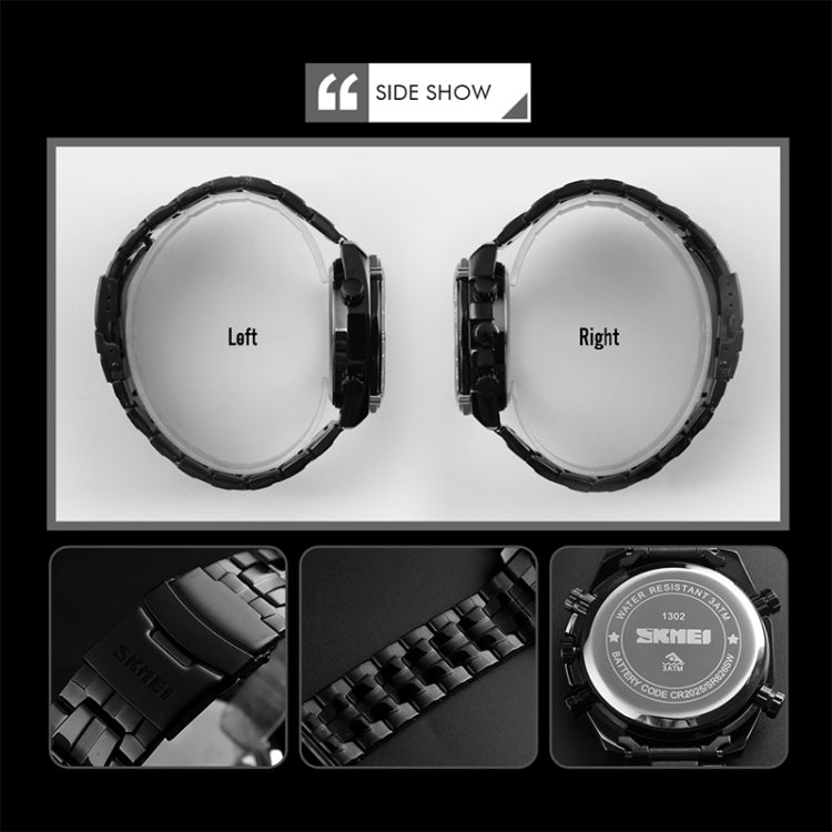 SKMEI 1302 Fashion Men Leisure Wrist Watch Multifunctional Dual-time Sports Digital Watch with Stainless Steel Watchband 30m Waterproof (Silver+Black) - free shipping - PMC TechLife - Order now!