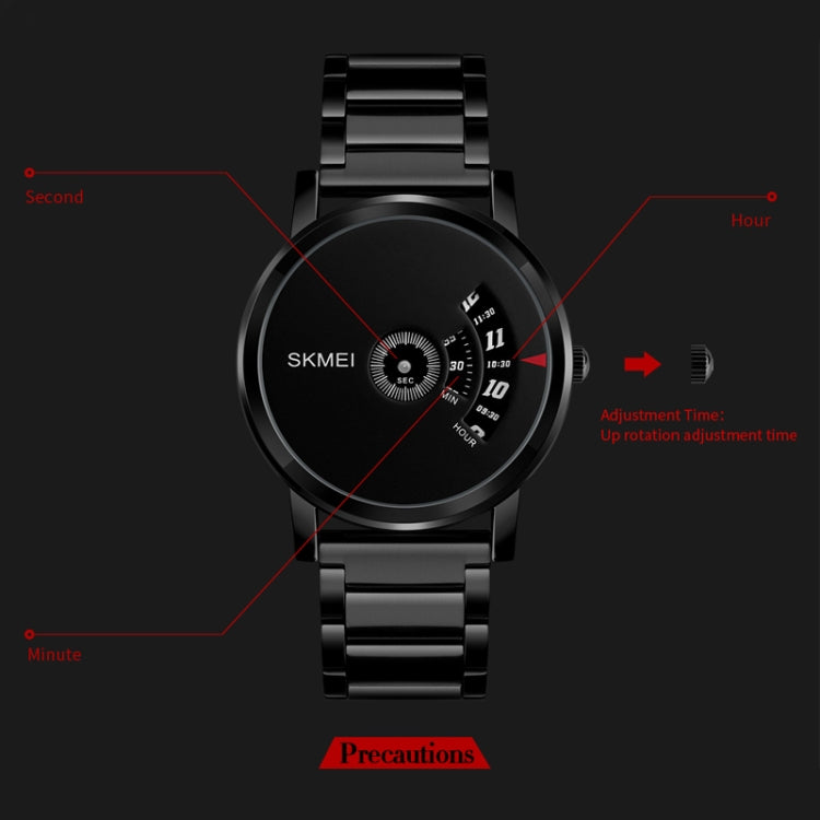 SKMEI 1260 Fashion Creative Pointer 30m Waterproof Quartz Wrist Watch with Stainless Steel Watchband(Black) - free shipping - PMC TechLife - Order now!
