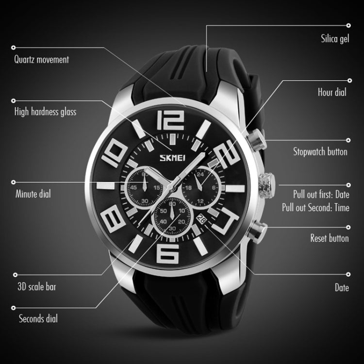 SKMEI 9128 Fashion Multifunctional 3D Large Dial Sports Wristwatch 30m Waterproof Quartz Watch(Blue) - free shipping - PMC TechLife - Order now!