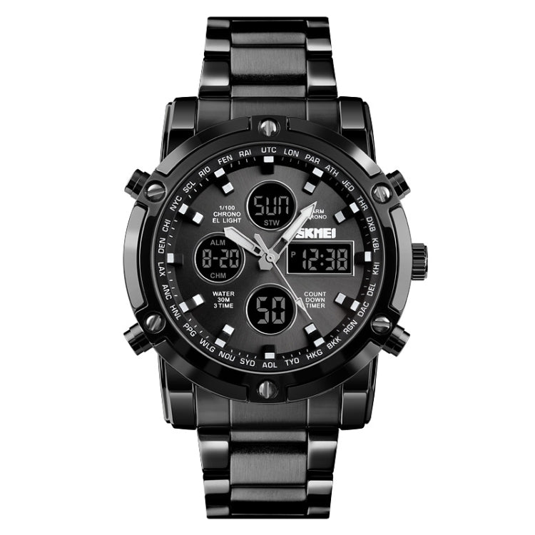 SKMEI 1389 Multifunctional Men Business Digital Watch 30m Waterproof Large Dial Wrist Watch with Stainless Steel Watchband (Black) - free shipping - PMC TechLife - Order now!