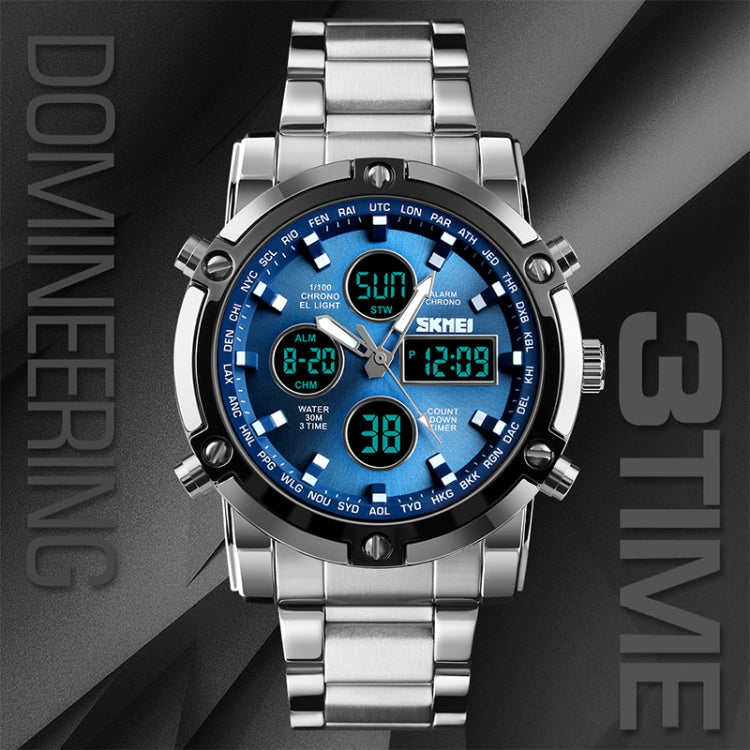 SKMEI 1389 Multifunctional Men Business Digital Watch 30m Waterproof Large Dial Wrist Watch with Stainless Steel Watchband (Black) - free shipping - PMC TechLife - Order now!