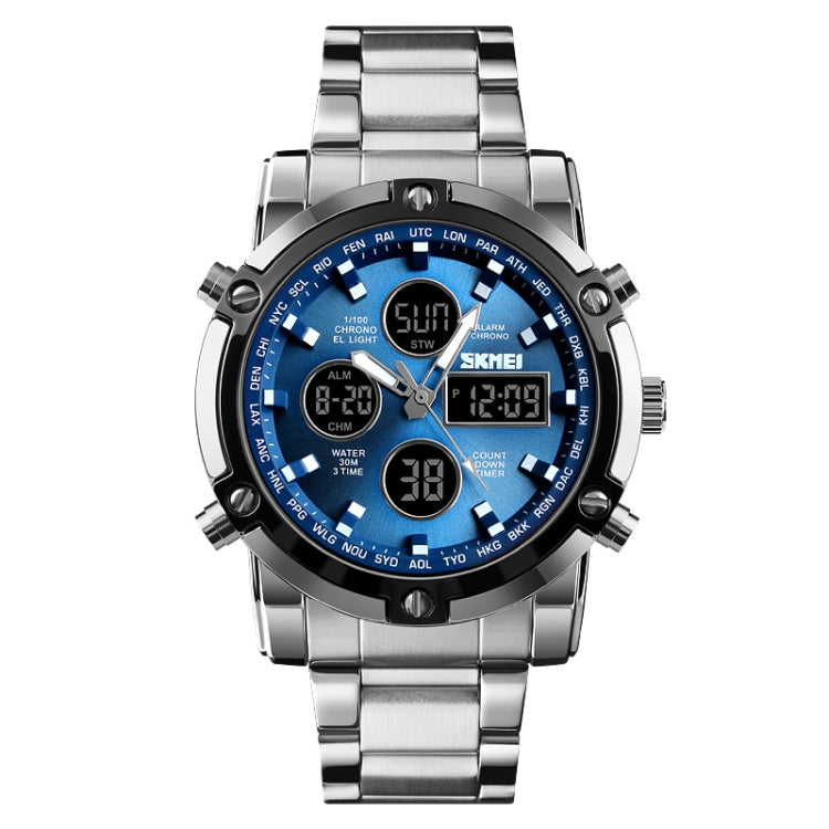 SKMEI 1389 Multifunctional Men Business Digital Watch 30m Waterproof Large Dial Wrist Watch with Stainless Steel Watchband (Blue) - free shipping - PMC TechLife - Order now!