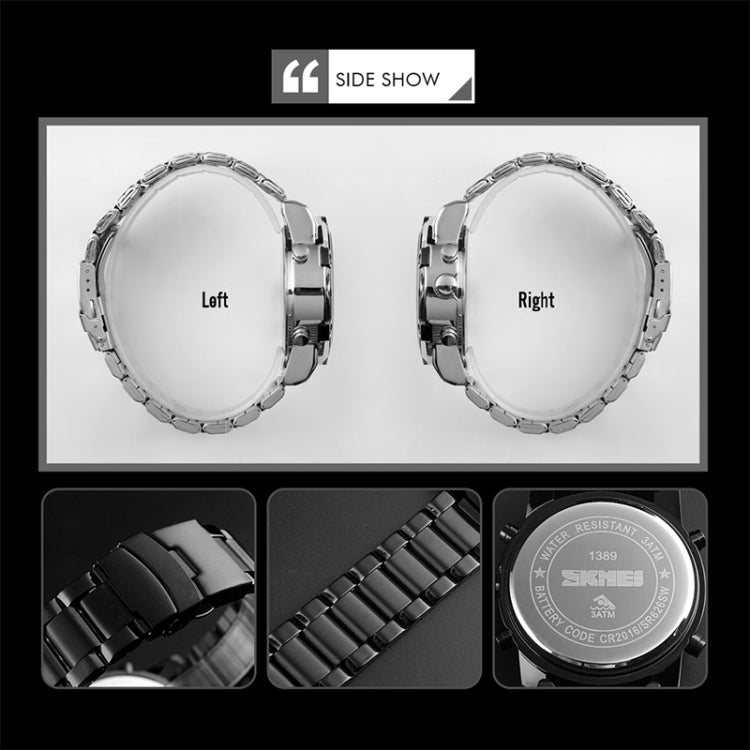 SKMEI 1389 Multifunctional Men Business Digital Watch 30m Waterproof Large Dial Wrist Watch with Stainless Steel Watchband (Silver) - free shipping - PMC TechLife - Order now!