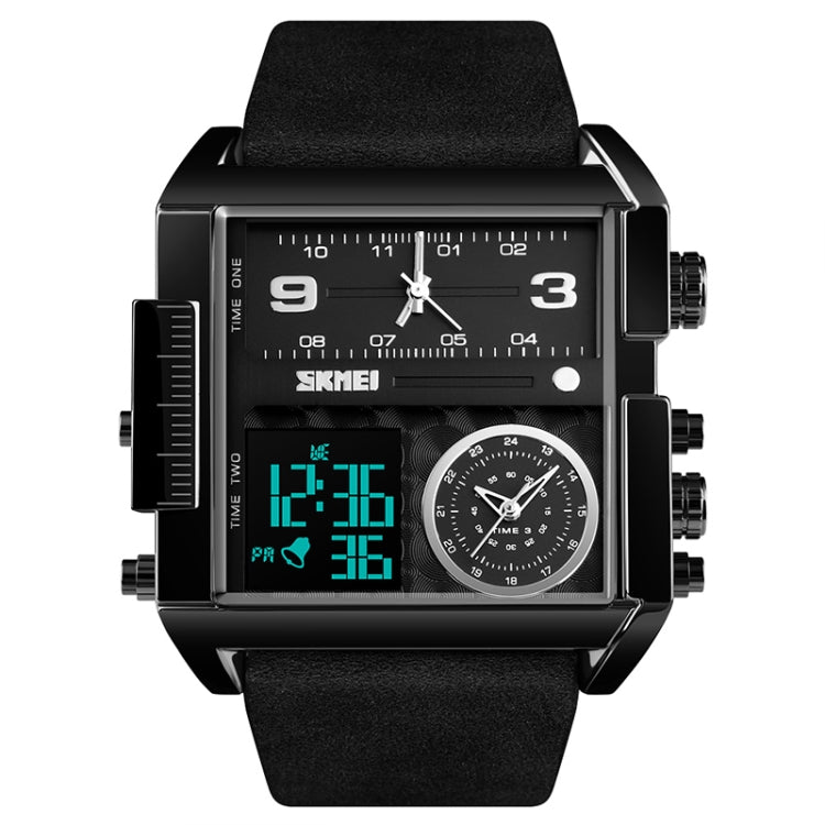 SKMEI 1391 Multifunctional Men Business Digital Watch 30m Waterproof Square Dial Wrist Watch with Leather Watchband(Black) - free shipping - PMC TechLife - Order now!