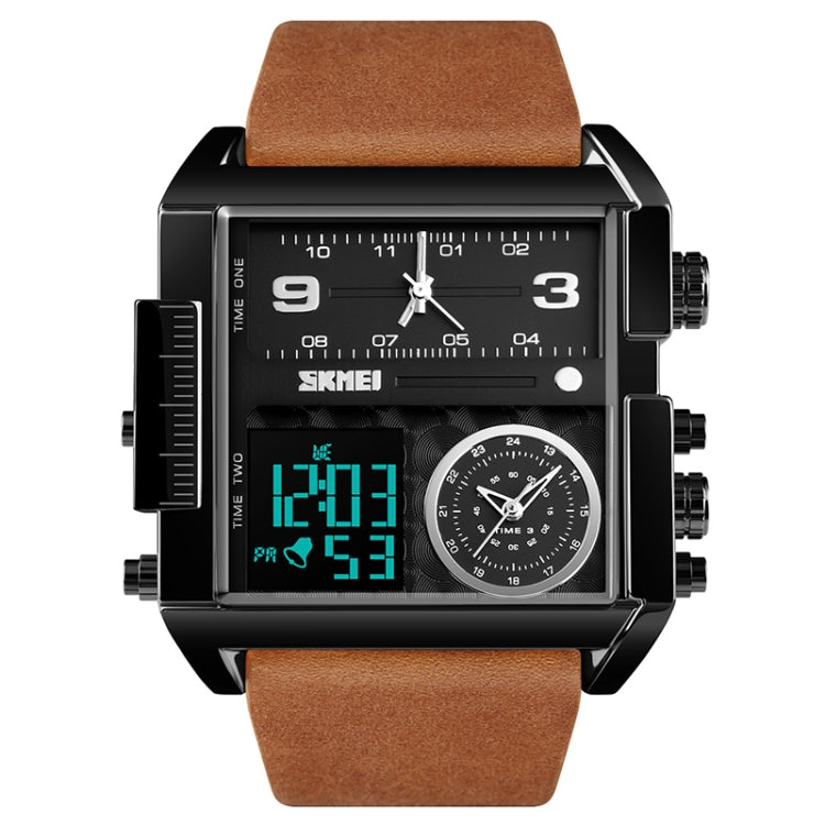 SKMEI 1391 Multifunctional Men Business Digital Watch 30m Waterproof Square Dial Wrist Watch with Leather Watchband(Black Brown) - free shipping - PMC TechLife - Order now!