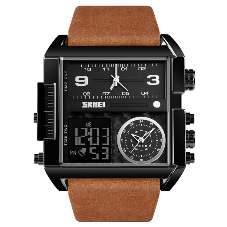 SKMEI 1391 Multifunctional Men Business Digital Watch 30m Waterproof Square Dial Wrist Watch with Leather Watchband(Black Brown) - free shipping - PMC TechLife - Order now!