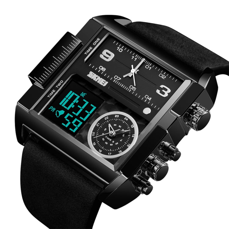 SKMEI 1391 Multifunctional Men Business Digital Watch 30m Waterproof Square Dial Wrist Watch with Leather Watchband(Black) - free shipping - PMC TechLife - Order now!