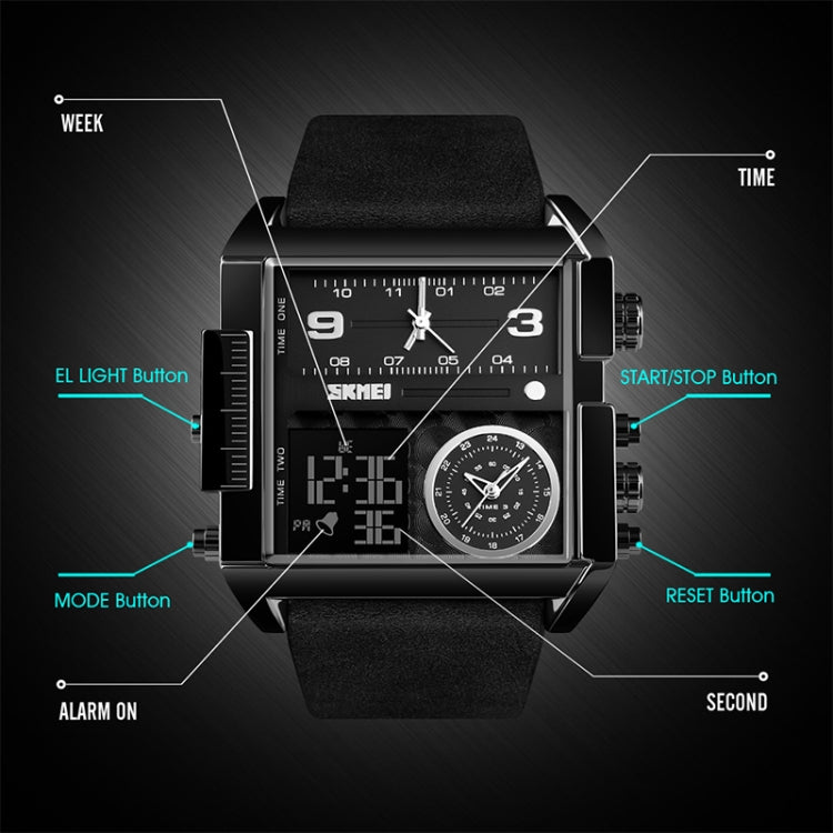 SKMEI 1391 Multifunctional Men Business Digital Watch 30m Waterproof Square Dial Wrist Watch with Leather Watchband(Black) - free shipping - PMC TechLife - Order now!