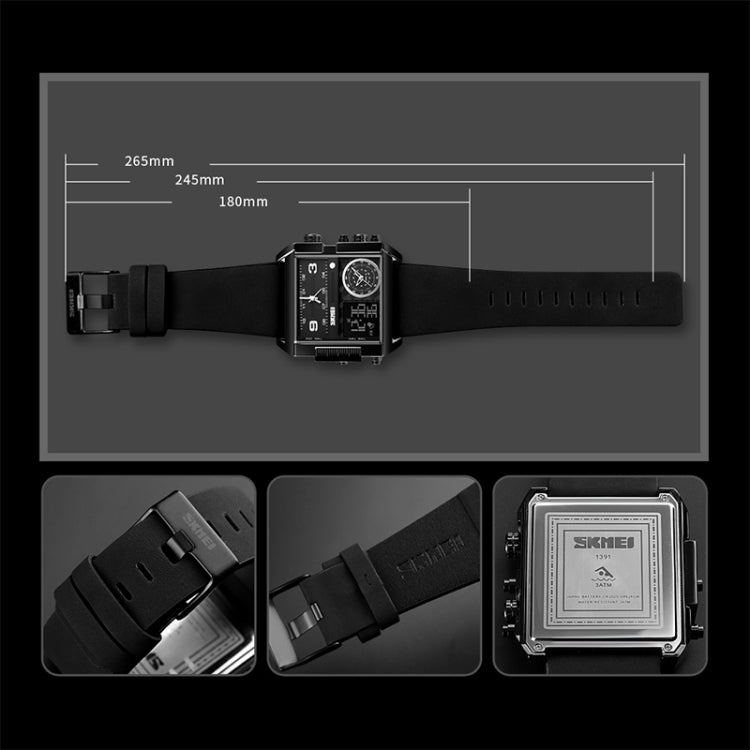 SKMEI 1391 Multifunctional Men Business Digital Watch 30m Waterproof Square Dial Wrist Watch with Leather Watchband(Black) - free shipping - PMC TechLife - Order now!