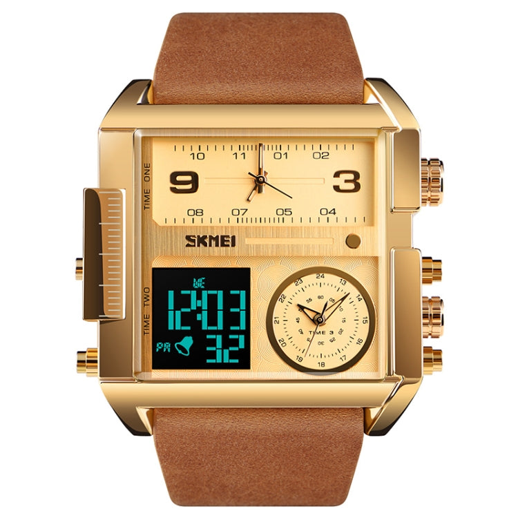 SKMEI 1391 Multifunctional Men Business Digital Watch 30m Waterproof Square Dial Wrist Watch with Leather Watchband(Gold) - free shipping - PMC TechLife - Order now!
