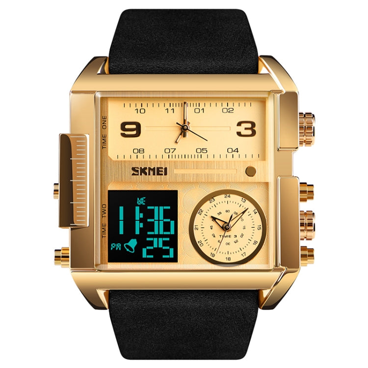 SKMEI 1391 Multifunctional Men Business Digital Watch 30m Waterproof Square Dial Wrist Watch with Leather Watchband(Gold Black) - free shipping - PMC TechLife - Order now!