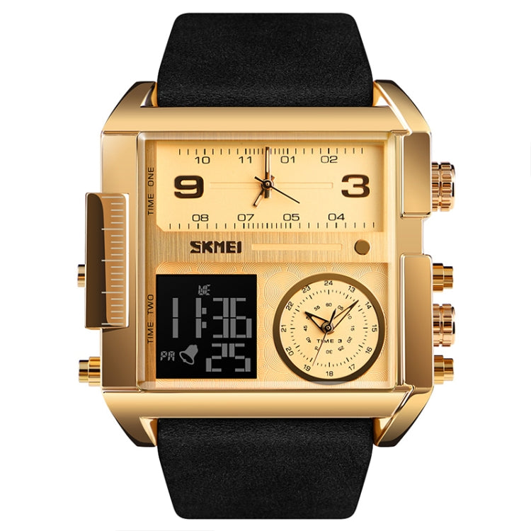 SKMEI 1391 Multifunctional Men Business Digital Watch 30m Waterproof Square Dial Wrist Watch with Leather Watchband(Gold Black) - free shipping - PMC TechLife - Order now!