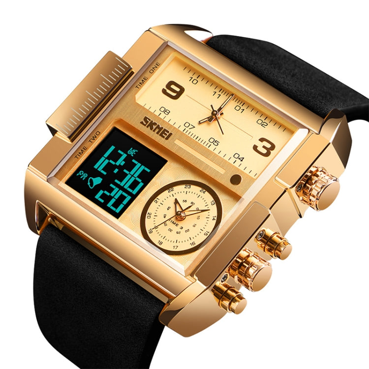 SKMEI 1391 Multifunctional Men Business Digital Watch 30m Waterproof Square Dial Wrist Watch with Leather Watchband(Gold Black) - free shipping - PMC TechLife - Order now!