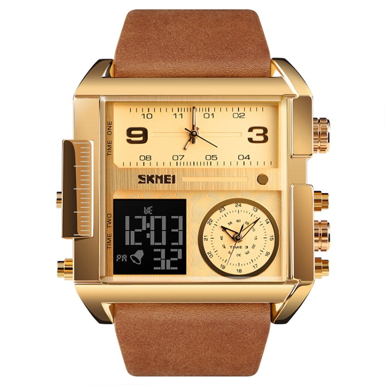 SKMEI 1391 Multifunctional Men Business Digital Watch 30m Waterproof Square Dial Wrist Watch with Leather Watchband(Gold) - free shipping - PMC TechLife - Order now!