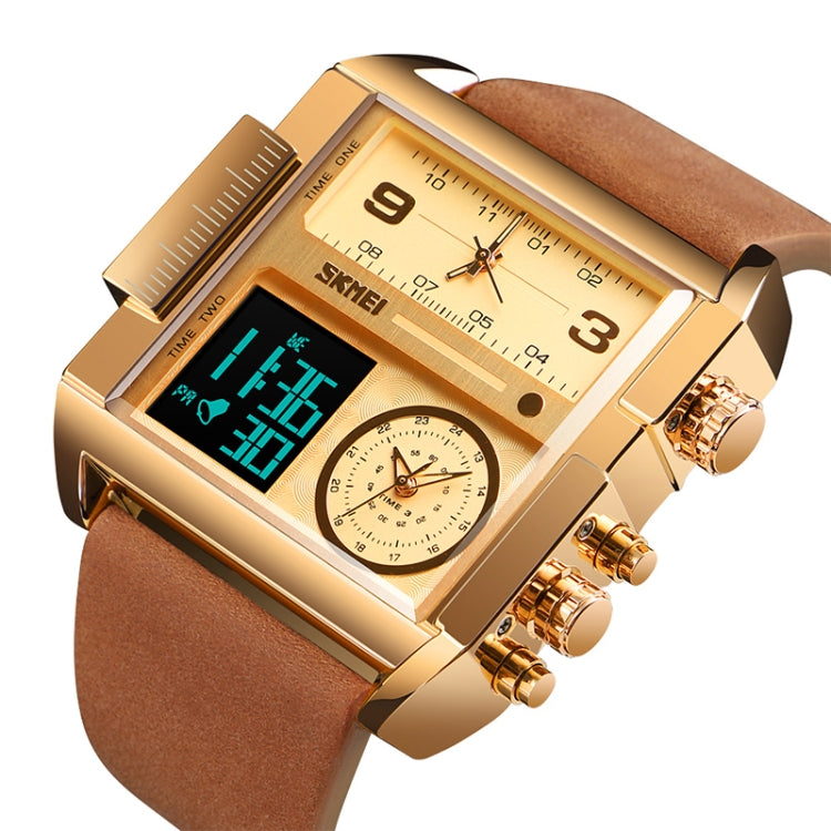 SKMEI 1391 Multifunctional Men Business Digital Watch 30m Waterproof Square Dial Wrist Watch with Leather Watchband(Gold) - free shipping - PMC TechLife - Order now!