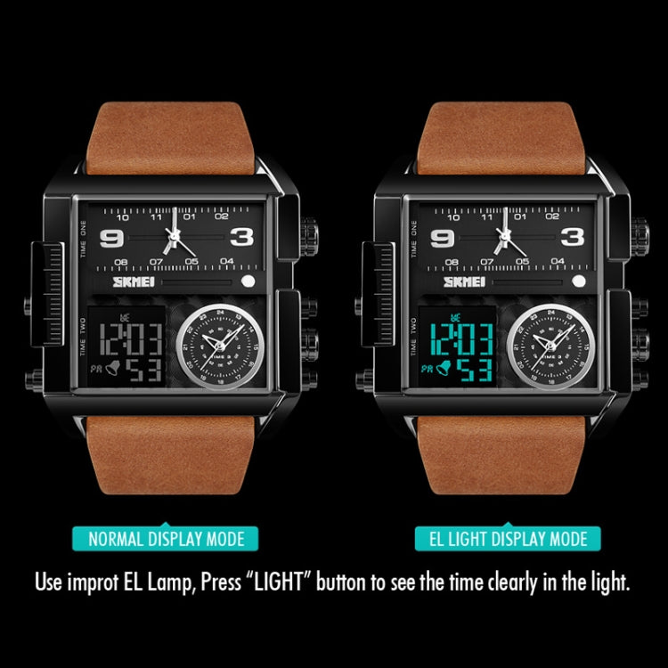 SKMEI 1391 Multifunctional Men Business Digital Watch 30m Waterproof Square Dial Wrist Watch with Leather Watchband(Gold) - free shipping - PMC TechLife - Order now!