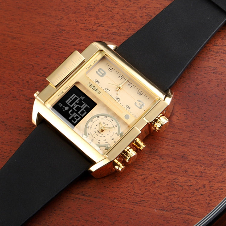 SKMEI 1391 Multifunctional Men Business Digital Watch 30m Waterproof Square Dial Wrist Watch with Leather Watchband(Gold) - free shipping - PMC TechLife - Order now!