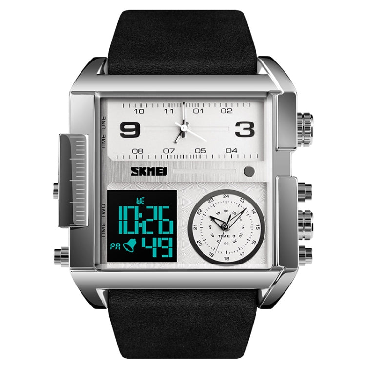 SKMEI 1391 Multifunctional Men Business Digital Watch 30m Waterproof Square Dial Wrist Watch with Leather Watchband(Silver+Black) - free shipping - PMC TechLife - Order now!