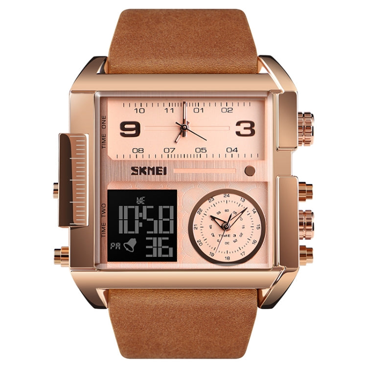 SKMEI 1391 Multifunctional Men Business Digital Watch 30m Waterproof Square Dial Wrist Watch with Leather Watchband(Brown) - free shipping - PMC TechLife - Order now!