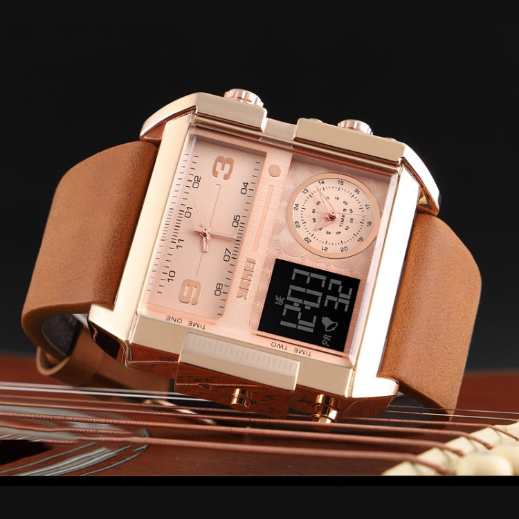 SKMEI 1391 Multifunctional Men Business Digital Watch 30m Waterproof Square Dial Wrist Watch with Leather Watchband(Brown) - free shipping - PMC TechLife - Order now!