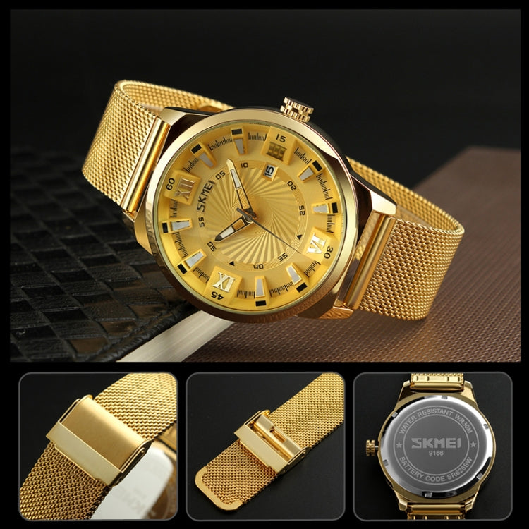 SKMEI 9166 Fashion Men Business Watch 30m Waterproof Metal Quartz Wristwatch(Gold) - free shipping - PMC TechLife - Order now!