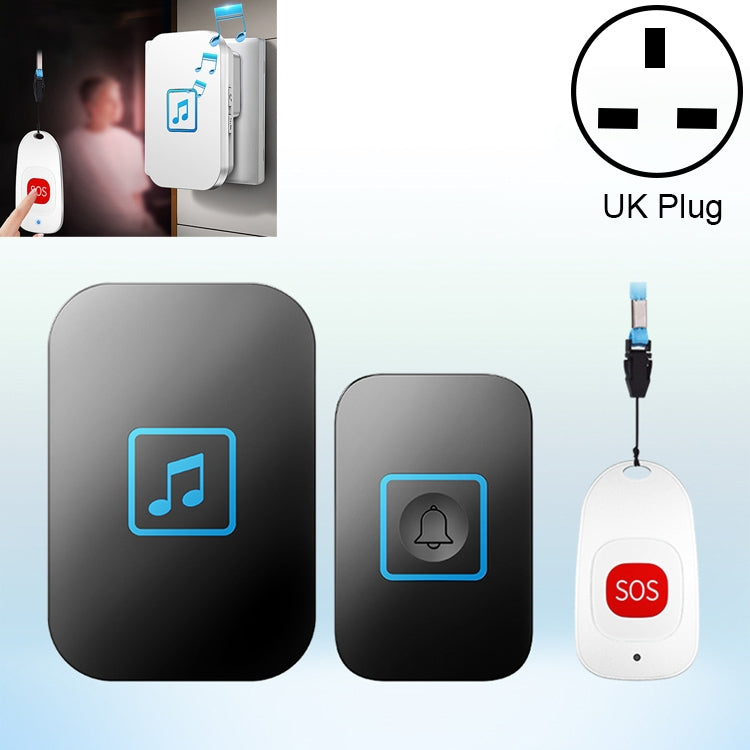 CACAZI C86 Wireless SOS Pager Doorbell Old man Child Emergency Alarm Remote Call Bell, UK Plug(Black) - Wireless Doorbell by CACAZI | Online Shopping South Africa | PMC TechLife | Buy Now Pay Later Mobicred