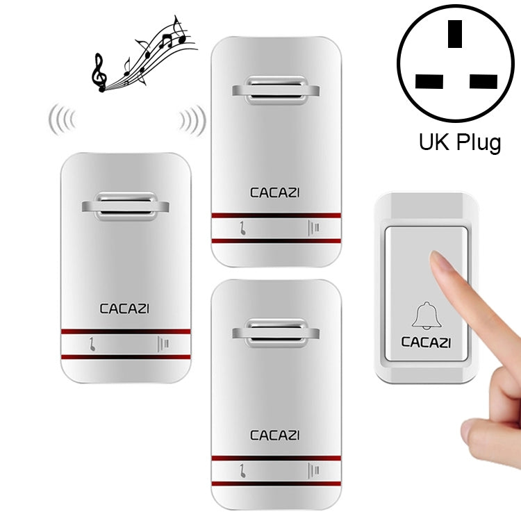 CACAZI V027G One Button Three Receivers Self-Powered Wireless Home Kinetic Electronic Doorbell, UK Plug - free shipping - PMC TechLife - Order now!