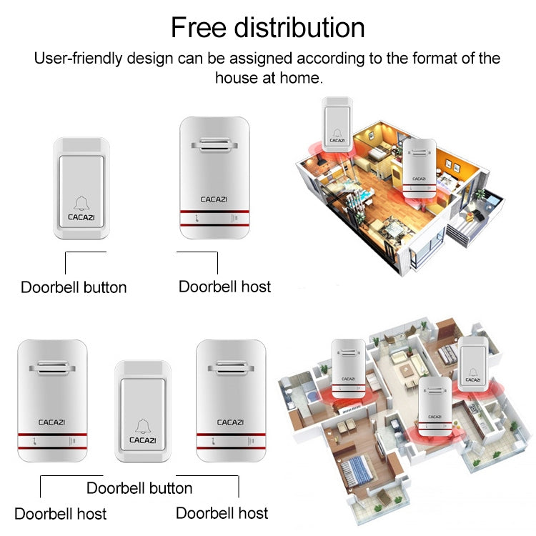 CACAZI V027G One Button Three Receivers Self-Powered Wireless Home Kinetic Electronic Doorbell, US Plug - free shipping - PMC TechLife - Order now!