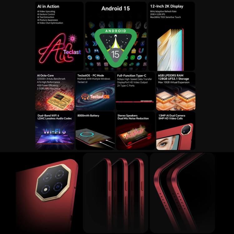 Teclast T60AI WiFi Tablet PC, 6GB+128GB, 12 inch Android 15 Allwinner A733 Octa Core with NPU - free shipping - PMc TechLife - Order now!