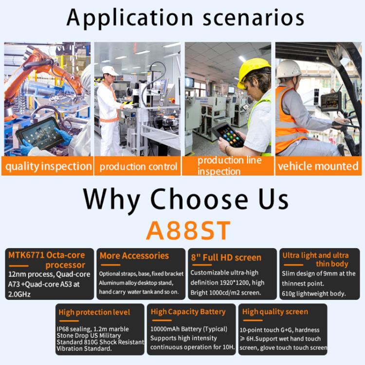 CENAVA A88ST IP68 Rugged Tablet PC, 4GB+64GB, 8 inch Android 11 MTK6771 Octa Core, 4G Network, AU Plug - free shipping - PMc TechLife - Order now!