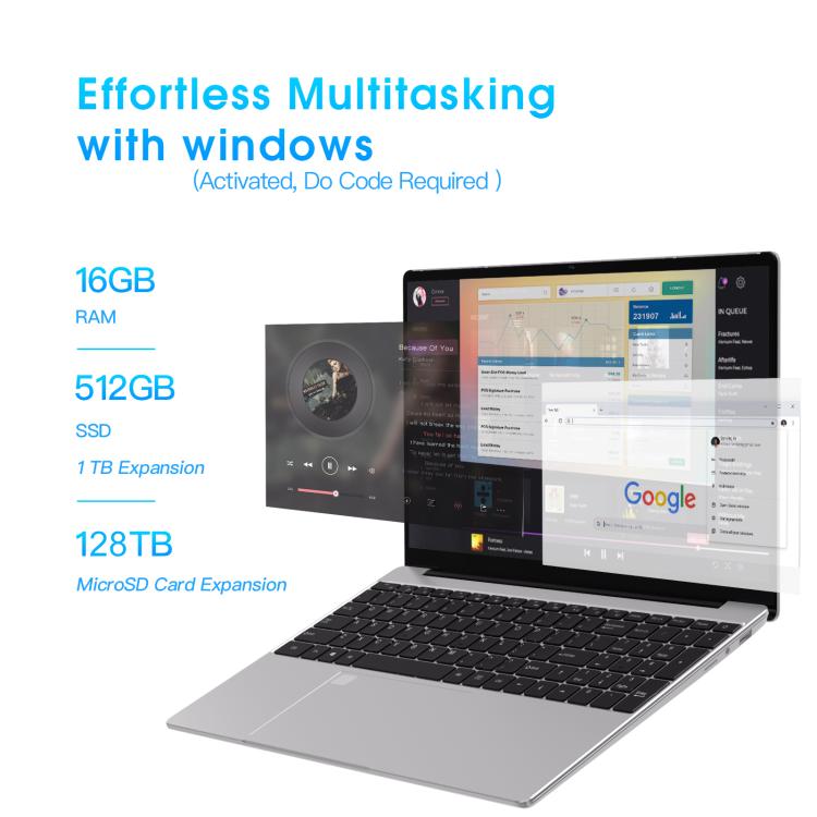 N5095 15.6 inch Laptop, 16GB+512GB, Windows 11 Intel Celeron N5095 Quad Core, Support Fingerprint Unlock, AU Plug (Silver) - free shipping - PMc TechLife - Order now!
