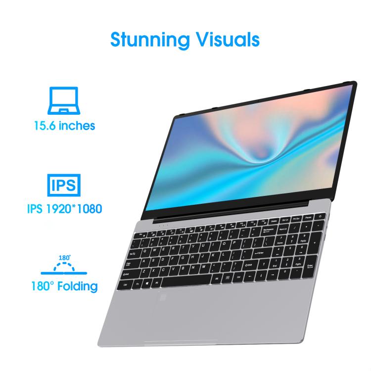 N5095 15.6 inch Laptop, 16GB+512GB, Windows 11 Intel Celeron N5095 Quad Core, Support Fingerprint Unlock, UK Plug (Silver) - free shipping - PMc TechLife - Order now!