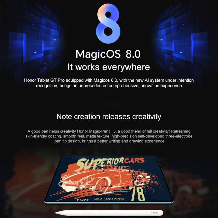 Honor Pad GT Pro WiFi Tablet PC, 12.3 inch 8GB+256GB MagicOS 8.0.1 Qualcomm Snapdragon 8s Gen 3 Octa Core (White) - free shipping - PMc TechLife - Order now!