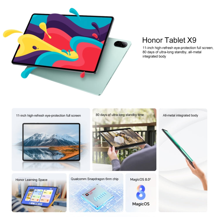 Honor Pad X9 WiFi Tablet PC, 11 inch 8GB+128GB MagicOS 8.0 Qualcomm Snapdragon 680 Octa Core (Cyan) - free shipping - PMC Jewellery - Order now!