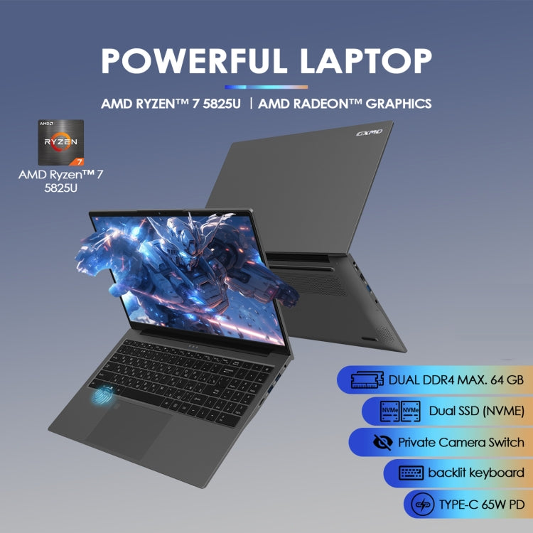 GXMO G156 15.6 inch Laptop, 16GB+512GB, Windows 11 AMD Ryzen 7 5825U Octa Core, Support Fingerprint Unlock, US Plug - free shipping - PMc TechLife - Order now!