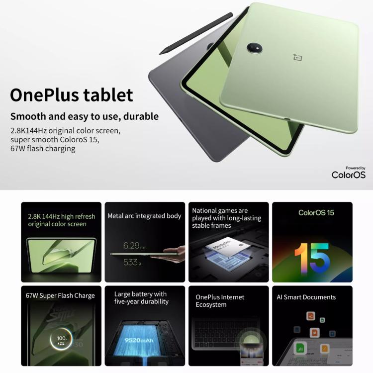 OnePlus Pad 11.61 inch Tablet PC, 12GB+512GB, ColorOS 15.0 Dimensity 8350 Octa Core (Grey) - free shipping - PMc TechLife - Order now!