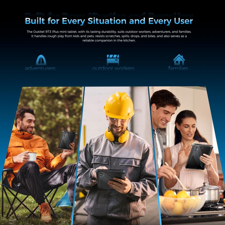 OUKITEL RT3 Plus 4G Network IP68/IP69K Rugged Tablet, 4GB+128GB, 8.0 inch Android 15 MediaTek G81 Octa-Core Support Dual SIM, EU Plug (Black) - free shipping - PMC TechLife - Order now!