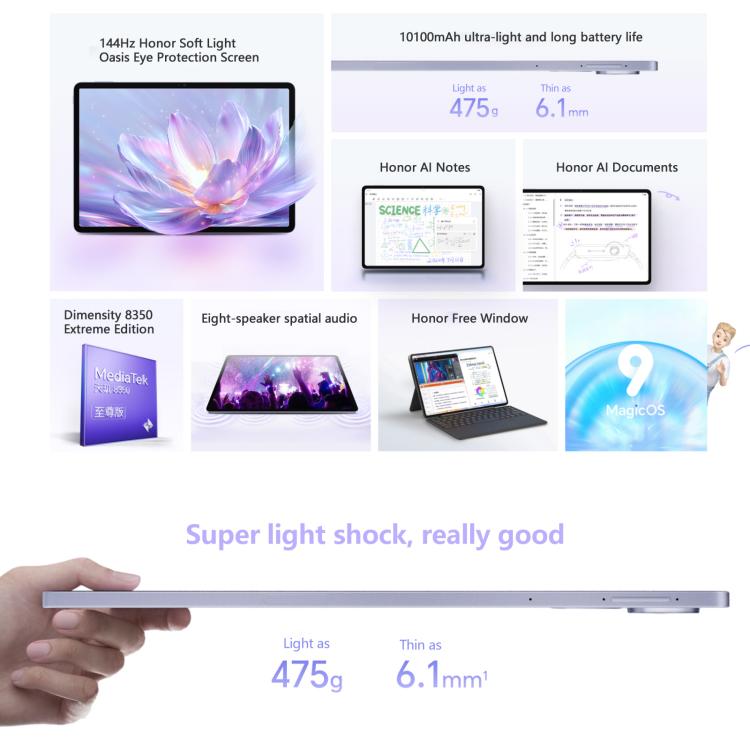 Honor Pad V9 WiFi Tablet PC, 11.5 inch 8GB+128GB MagicOS 9.0 Dimensity 8350 Ultra Octa Core (White) - free shipping - PMc TechLife - Order now!