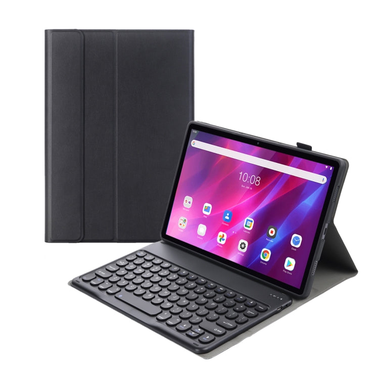 YAK10 2 in 1 Detachable Round Keycap Bluetooth Keyboard + Lambskin Texture TPU Protective Leather Tablet Case with Holder for Lenovo Qitian K10 TB-X6C6X(Black) - Lenovo Keyboard by PMC TechLife | Online Shopping South Africa | PMC TechLife | Buy Now Pay Later Mobicred