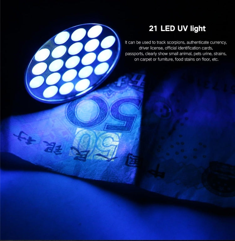 UV 21 LEDs 395NM Ultra Violet Torch LED Flashlight Light Lamp Detector for Dog Urine Pet Stains - LED Flashlight by PMC TechLife | Online Shopping South Africa | PMC TechLife