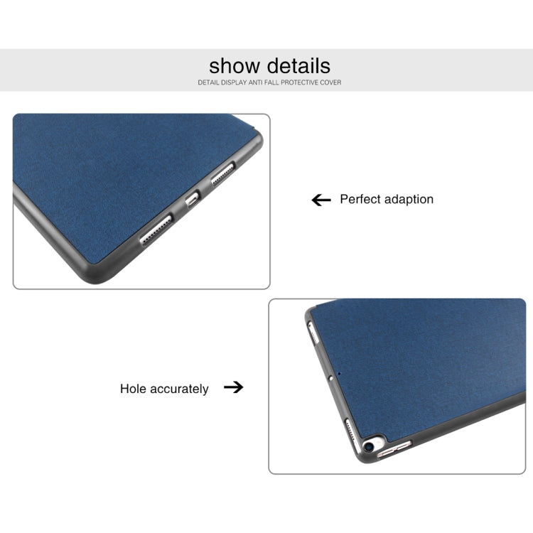 Mutural Exquisite Series Cloth Texture PU+TPU Leather Case for iPad Pro 10.5 inch, with 3-Fold Holder & Pen Slot & Sleep & Wake-up Function(Blue) - free shipping - PMC TechLife - Order now!