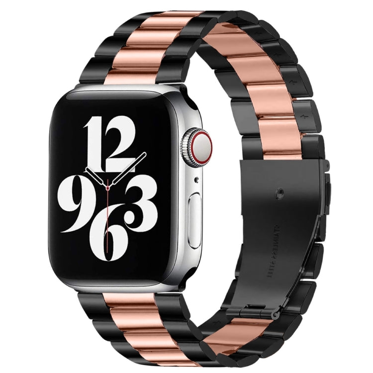 For Apple Watch Series 10 42mm / 9&8&7 41mm / SE 3&SE 2&6&SE&5&4 40mm / 3&2&1 38mm Fold Buckle 3 Beads Stainless Steel Watch Band (Black+Rose gold) - free shipping - PMC TechLife - Order now!
