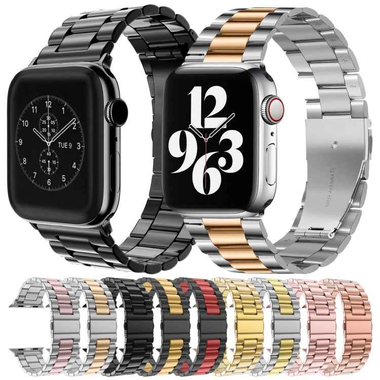 For Apple Watch Series 9&8&7 41mm / SE 3&SE 2&6&SE&5&4 40mm / 3&2&1 38mm Fold Buckle 3 Beads Stainless Steel Watch Band (Black Silver) - Watch Bands by PMC TechLife | Online Shopping South Africa | PMC TechLife