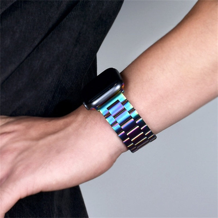 For Apple Watch Series 10 42mm / 9&8&7 41mm / SE 3&SE 2&6&SE&5&4 40mm / 3&2&1 38mm Fold Buckle 3 Beads Stainless Steel Watch Band (Black+Rose gold) - free shipping - PMC TechLife - Order now!