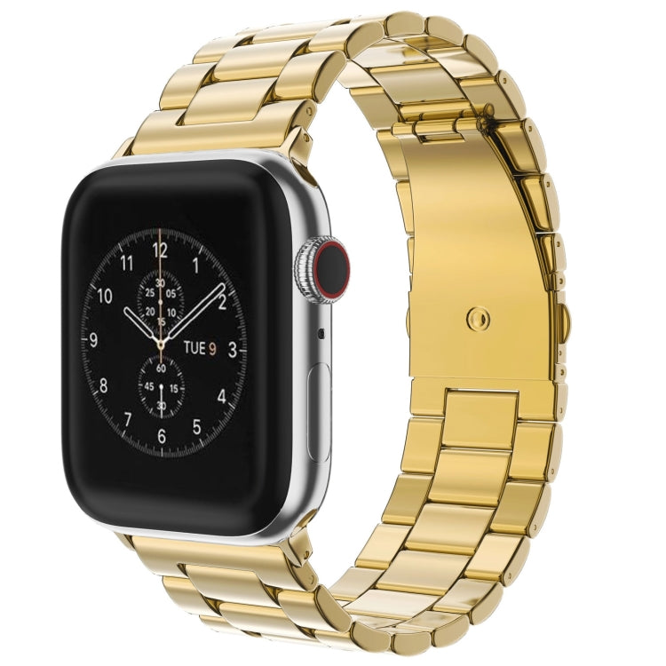 Fold Buckle 3 Beads Stainless Steel Watch Band For Apple Watch Ultra 49mm&Watch Ultra 2 49mm / Series 10 46mm / 9&8&7 45mm / SE 3&SE 2&6&SE&5&4 44mm / 3&2&1 42mm(Gold) - Watch Bands by PMC TechLife | Online Shopping South Africa | PMC TechLife | Buy Now Pay Later Mobicred