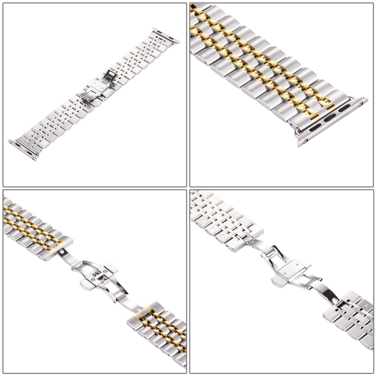 20mm Women Hidden Butterfly Buckle 7 Beads Stainless Steel Watch Band For Apple Watch 38mm(Silver Gold) - free shipping - PMC TechLife - Order now!