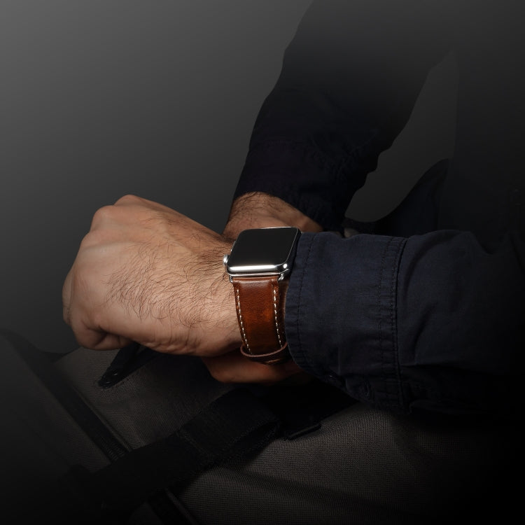 Denior Oil Wax Retro Watch Leather Watch Band for Apple Watch Series 7 45mm / 6 & SE & 5 & 4 44mm / 3 & 2 & 1 42mm (Brown) - free shipping - PMC TechLife - Order now!