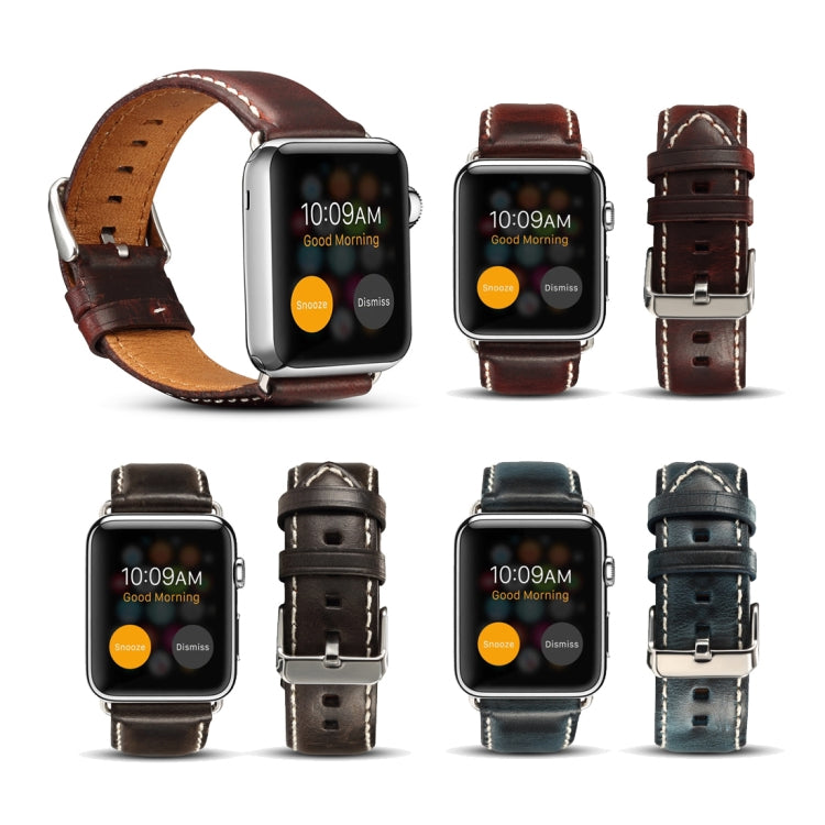 Denior Oil Wax Retro Watch Leather Watch Band for Apple Watch Series 7 45mm / 6 & SE & 5 & 4 44mm / 3 & 2 & 1 42mm (Dark Red) - free shipping - PMC TechLife - Order now!