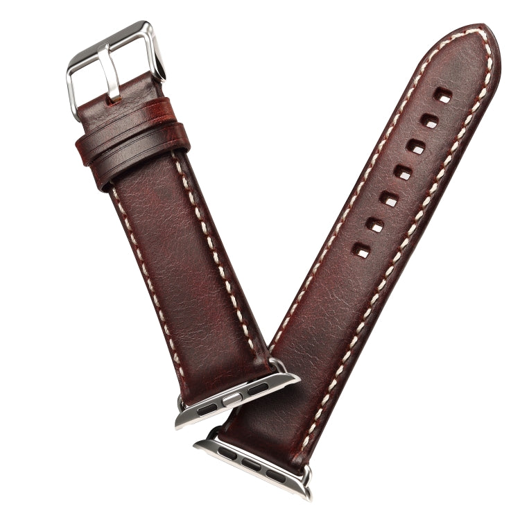 Denior Oil Wax Retro Watch Leather Watch Band for Apple Watch Series 10 42mm / 9&8&7 41mm / SE 3&SE 2&6&SE&5&4 40mm / 3&2&1 38mm (Dark Red) - free shipping - PMC TechLife - Order now!